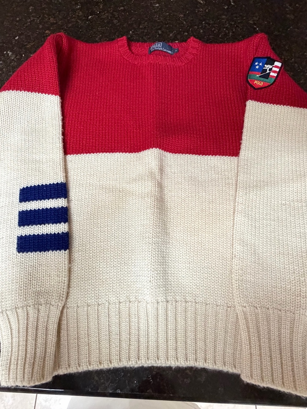 Polo by Ralph Lauren Red, Cream & Navy Stripe Crewneck Sweater